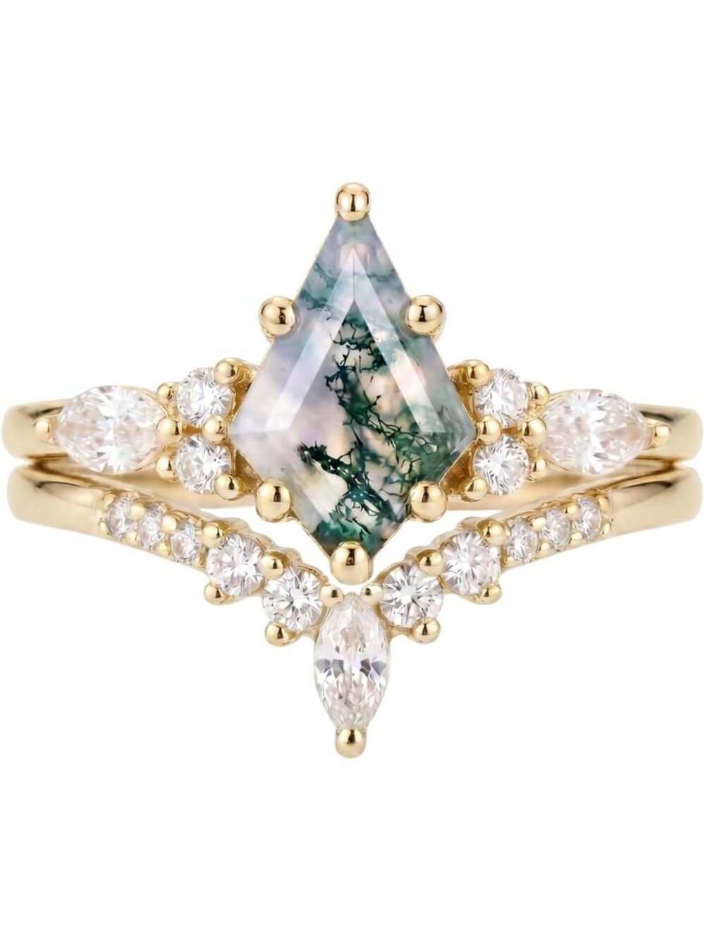 14K Gold Silver Plated Natural Moss Agate Stackable Ring - Elegant Women's